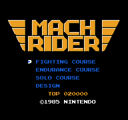 Mach Rider title screen for NES
